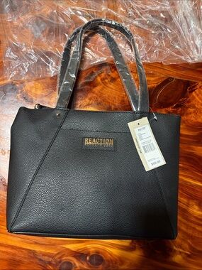 Kenneth Cole Reaction Black Textured Tote with Gold Logo